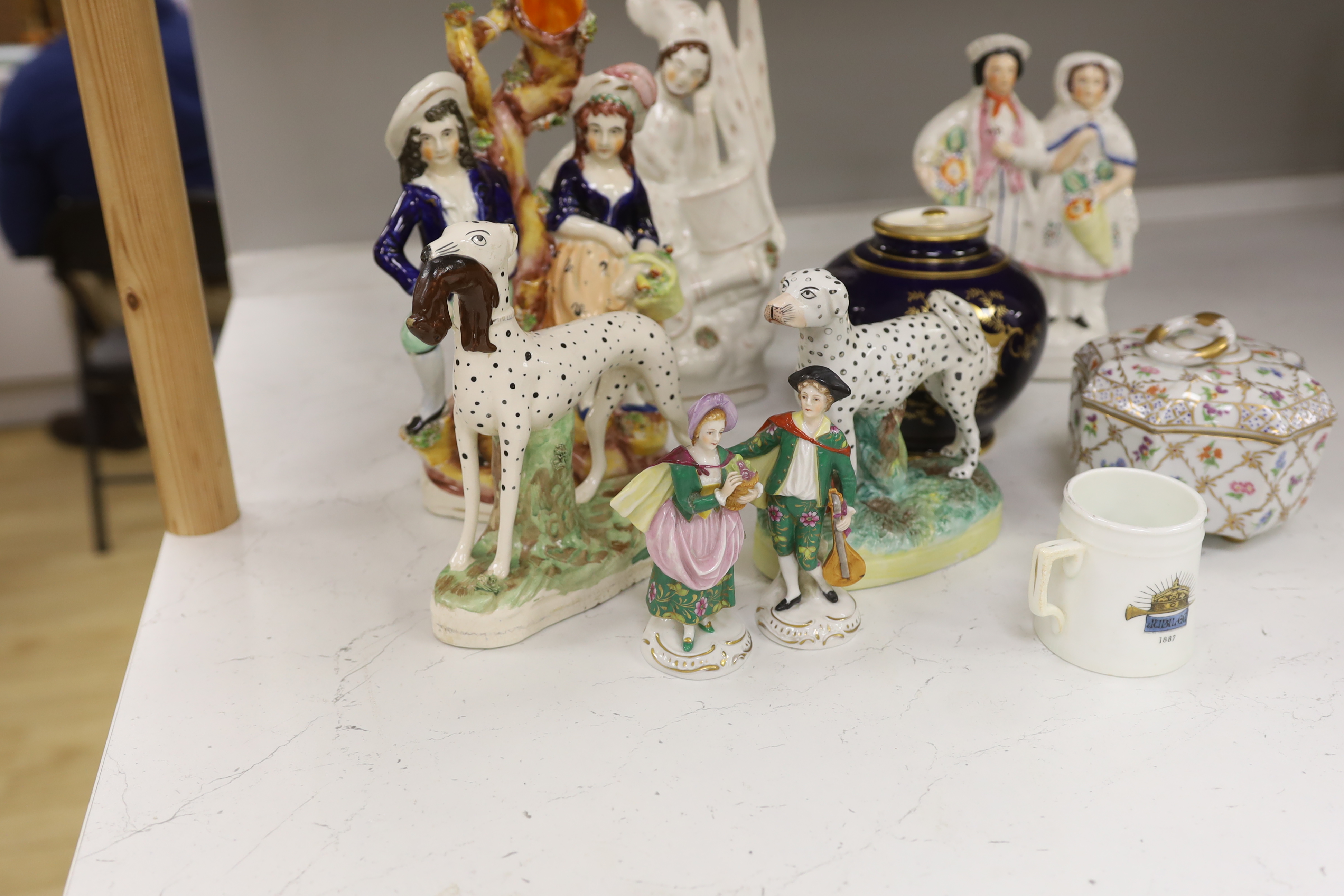 A group of 19th century Staffordshire groups or figures, tallest 28cm